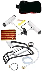 Kitchonic Heavy Steel Body 150PSI air Foot Pump with Complete tubeless tyre Puncture Repair kit for car and Bike