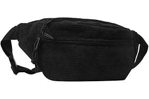 LERONO Sacs pour femmes, sac banane à bandoulière pour adolescentes et adultes en velours côtelé, sac banane de grande capacité, sac de sport polyvalent sac banane de voyage, Noir , Without pendant