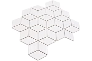 CONWIRE Mosaik Fliese Keramik weiß 3D Würfel weiß glänzend für WAND BAD WC DUSCHE KÜCHE FLIESENSPIEGEL THEKENVERKLEIDUNG BADEWANNENVERKLEIDUNG Mosaikmatte Mosaikplatte