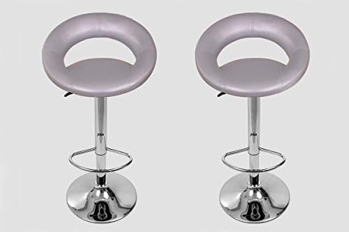 2x Barstools silver Faux leather Swivel height adjustable upholstery
