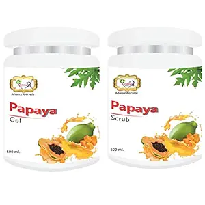 Sibley Beauty Papaya Fruit Moisturizer Massage Gel for Face (1 x 500 gm.) - Papaya Fruit Tan Removal Face Scrub (1 x 500 gm.) - for All skin type, men women girls boys - Salon Pack Products