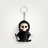Siyah Kap&uuml;şonlu Grim Reaper Hareketli &Ouml;l&uuml;m Meleği Oyuncak &Ccedil;anta Aksesuarı ve Araba Anahtarlığı | Grimz