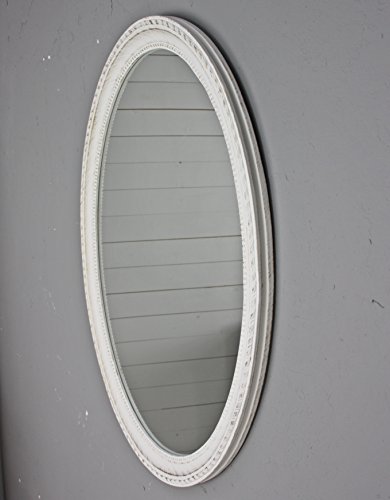 elbmöbel Wandspiegel oval in weiß antik mit Patina 80cm x 60cm mit Holz-Rahmen im Landhausstil - 5