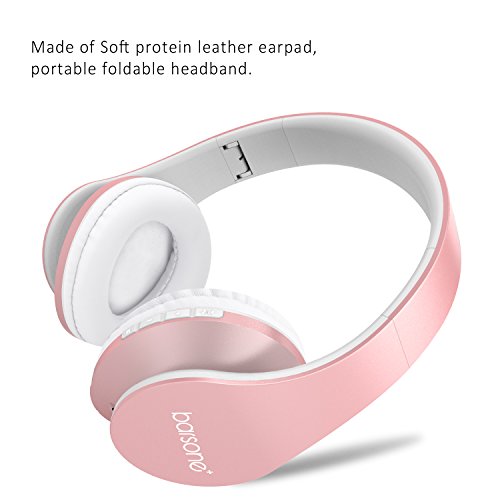 Barsone Cascos Inal  mbrico Bluetooth con Micr  fono y Radio Incorporada Soporta Tarjeta TF  Auriculares Est  reo de Diadema Plegables con Orejeras Suaves para iPhone  M  viles Android  Tableta  Oro rosa 