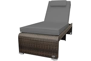 ‎RS TRADE RS Trade Sonnenliege Monza Braun/Grau - Outdoor Liege mit beständigem Poly-Rattan-Geflecht - verstellbare Rückenlehne & breite Liegefläche - inkl. Kopfteil und Auflage
