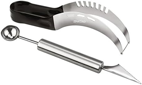 ZINKODA Watermelon Slicer Watermelon Corer Stainless Steel and Free Gift Dual-Purpose Melon Baller (Black)