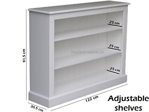 Solid Wood Bookcase; 3ft x 4ft Fully White Painted Adjustable Display Shelving Unit, Bookshelves. No flat packs, No assembly (BK5-P)