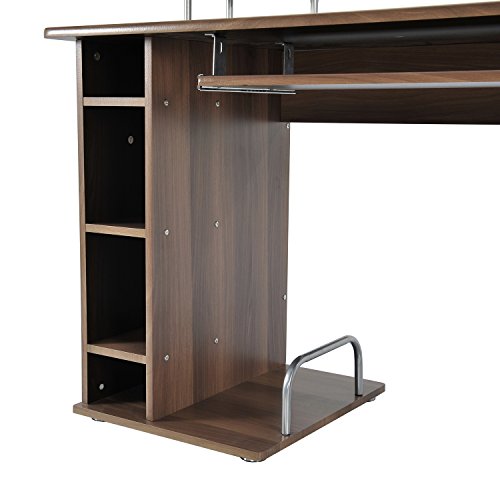 Homcom Bureau pour Ordinateur Table Meuble pc Informatique Multimedia en MDF Noyer