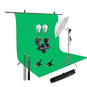 HIFFIN Green Screen Backdrop 6x10 ft with 9 ft Stand - 6x9 ft Photography Backdrop with 2 Pcs Spring Clamps, 1PCs Carry Bag (T Shape Kit C2 C1 Green & Double Holder Kit M1)