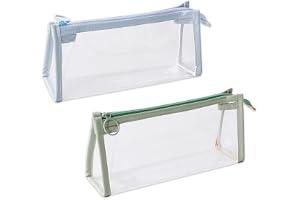 Zucng 2PCS Clear Pencil Cases, Clear Exam Pencil Case, Waterproof PVC Zippered Cosmetic Storage Pouch, Travel Luggage Pouch Make up Cosmetic Bag