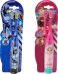Rockjon Pack of Kids Cartoon Printed Extra Soft Electric Battery Powered Toothbrush for Kids(2Pc) Electric Toothbrush (Multicolor)