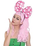 Perücke Damen Langhaar mit Schleife perfekt für Manga Party Karneval Kostüme pink