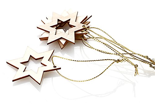 5stk Holz Star Sterne Weihnachtshänger Anhänger Baum Schmuck Wooden Weihnachtsdekoration Baumschmuck - 7