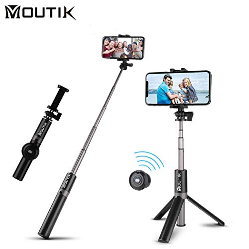Moutik Palo Selfie con Trípode Bluetooth Mini Stick Selfie Portátil con Control Remoto Soporte Extensible de 20 a 80 cm para Viaje Fiestas Bodas Compatible con Móviles Android y iOS
