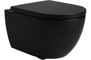 WUNDERBAD Soho Whirlflush Hänge-WC in Schwarz Matt | Tornado-Spültechnik & Nano-Beschichtung für Top-Hygiene | Spülrandlos, Geräuscharm | Mit SoftClose-Sitz aus Duroplast | Leichte Wandmontage