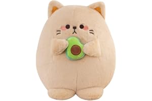 Firecos Gato de Peluche Kawaii Peluche Gato con Aguacate Suave Lindo Gatito Almohada para Navidad Cumpleaños Regalos para Amigos Niños (30cm, Caqui)