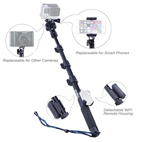 Smatree Y2 Bastone Selfie Monopiede Telescopico Allungabile con Treppiede per GoPro Hero 2018, Hero 6/5/4/3+/3/2/1/ Fusion/ Session/ Ricoh Theta S/V, M15 Fotocamere Compatte e Smartphone