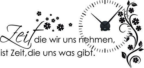 Wandtattoo Uhr mit Uhrwerk Wanduhr für Wohnzimmer Spruch Zeit die wir uns nehmen (Uhr Schwarz//070 schwarz)