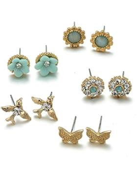 onnea Spring is Coming Jewelry mint grün Ohrringe Set, hypoallergen (Vogel, Blume, Schmetterling)