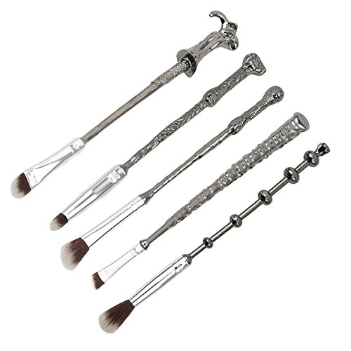 Lalang 5 Stück Make-Up Pinsel Kabuki Schminkpinsel Kosmetikpinsel -Beauty Tools Doppelt Make-up Pinsel - Wizard Zauberstab Foundation Pinsel (Silber)