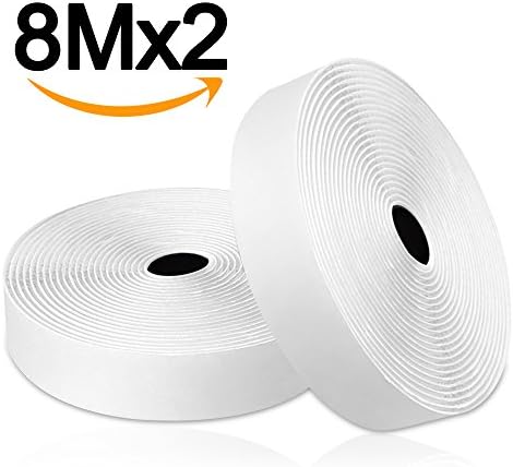 Adhesive Tape, Hook and Loop Adhesive Tape, Nakeey Self Adhesive Sticky Tape Velcro Double Sided Sticky Tape Roll for Photo Frames/DIY-White(8M)