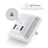 Albrillo LED Nachtlicht Steckdose Orientierungslicht mit 2x Dual USB-Anschluss, Dämmerungssensor, 10 LEDs, 3 Modi, Dimmbar - 4