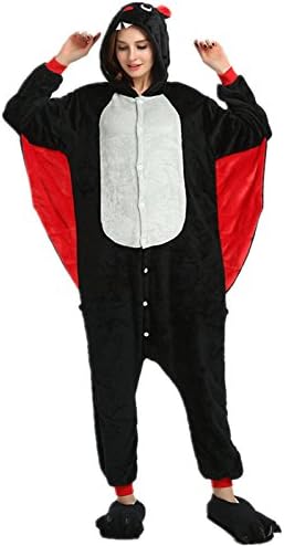 VineCrown Adult Unisex Flannel Animal Pyjamas Hooded Novelty Nightwear One-Piece Sleepsuits Xmas Halloween Costumes Cosplay Jumpsuits Homewear (XL For 177CM-185CM, Bat)