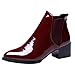 Produktbild Writtian Stiefeletten Damen Chelsea Ankle Boots Blockabsatz lack Leder Kurzschaft Stiefel Schuhe Winter Lässig Volltonfarbe Klassisch Retro Spitzen Biker Boots Weinrot Schwarz