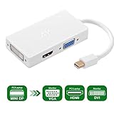 【Diseño 3 en 1】Este adaptador convierte la señal Mini DisplayPort (MiniDP) a señal DVI/HDMI/VGA. Se corresponde con tres tipos de terminales de salida en una unidad, y es un adaptador de conversión de terminales de vídeo muy conveniente.