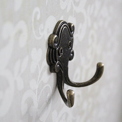 LJY 15 Stücke Octopus Double Prong Robe Haken mit Schrauben Pack Retro Wandmontierte Kleiderbügel über Tür - 6