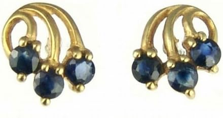 Ornami Glamour 9ct Yellow Gold Ladies' Fancy 3-Stone Sapphire Stud Earrings