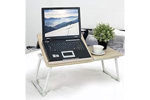 BAKAJI Tavolino Vassoio da Letto Divano per Notebook PC Laptop Pieghevole Leggio 65x30cm, Tavolino Colazione da Letto (Bianco)