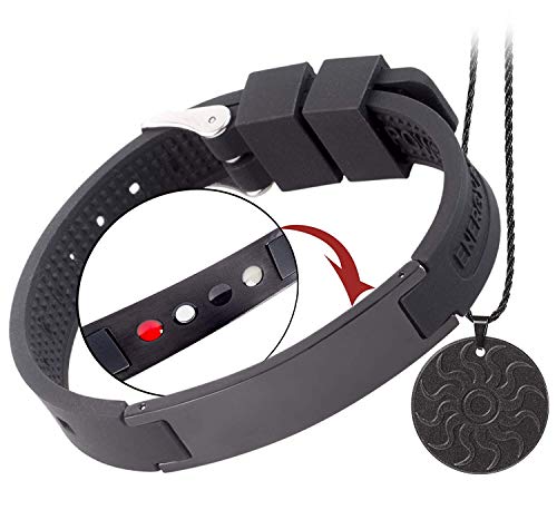 QUANTHOR Anti EMF Radiation Protection Bracelet (Bonus Necklace) 4 in 1 Magnetic Bracelet for Men and Women (Negative Ions 1500, Germanium, Far Infrared and Neodymium Magnet 1200 Gauss)