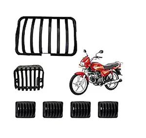 Gate 7 Complete Plastic Grill Set of Headlight Indicators and Taillight for Hero Splendor Hero Splendor Plus Hero Splendor Pro 6 Pieces Black Color Bike Grill Cover Full Kit