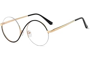 kachawoo Half Rimless Glasses Zero Diopter Glasses Frame 8S Shape Metal Prescription Round Anti Blue Light Ray Glasses