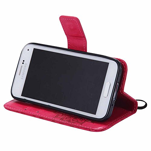Galaxy S5 Mini Hülle, Dfly Premium Slim PU Leder Mandala Blume prägung Muster Flip Hülle Bookstyle Stand Slot Schutzhülle Tasche Wallet Case für Samsung Galaxy S5 Mini, Rot - 5