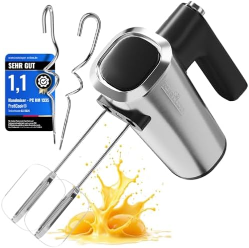Frullatore a immersione ProfiCook | 5 velocità | accessori lavabili in lavastoviglie | funzione Turbo | 400 W | frullatore | 2 fruste in acciaio inossidabile e 2 ganci per impastare | PC HM 1335