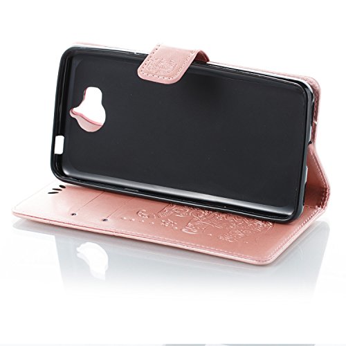 Cover Huawei Y5 2017, Custodia Huawei Y6 2017, CaseLover PU Pelle Libro Flip Portafoglio Goffratura Elefante Custodia per Huawei Nova Young / Huawei Y5 III Interno Silicone TPU Protettiva Caso con Porta Carte Chiusura Magnetica Supporto Funzione Appoggio Cuoio Protezione Copertura (5.0 Pollici) - Oro Rosa