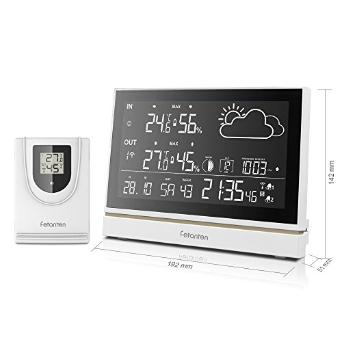 comprare on line Fetanten Stazione Meteorologica con Sensore Esterno, Temperatura, Umidità, Allarme Temperatura, Pressione Barometrica, Fase lunare, Orologio Radiocontrollata con Tempo Automatico prezzo