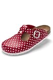 CLINIC DRESS Damen-Clog Rot Gepunktet Polka Dots rot/weiß,...