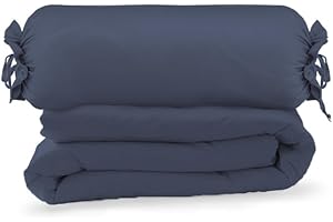 Pizuna Funda Nordica 155x210 cm Azul Oscuro, 400 Hilos 100% Algodón de Fibra Larga, Tejido Satinado de Lujo Funda Nordica Cama 90 cm con 1 Funda Almohada Cilindrica