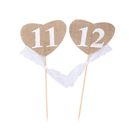 ULTNICE DIY Hochzeit Tisch zahlen rustikale Hochzeit Tisch Dekorationen 11-20 Herz Form Tabellennummer mit Stick - 4