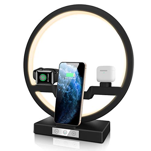 Wireless Charger 4 in 1 Kabelloses Ladegerät Induktive Ladestation mit LED Lamp für iPhone 11/Pro Max/XS/XR/X/8, Airpods Pro/2/1, Apple Watch Series 5/4/3/2/1 und andere Qi-fähige Telefone