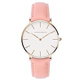 L'ananas-Uhren Frauen minimalistischen Stil Wasserdicht Anolog-Geschäft Quarz-PU-Leder Armbanduhr mit Geschenkbox (Rosa + Gold)