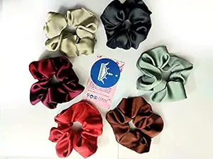 Pour femme multicolor scrunchies satin silk combo, multicolor satin scrunchie ponytail holder,satin hair?band for girls and scrunchies for women, soft elastic inside - ideal gift box item Pack of 6