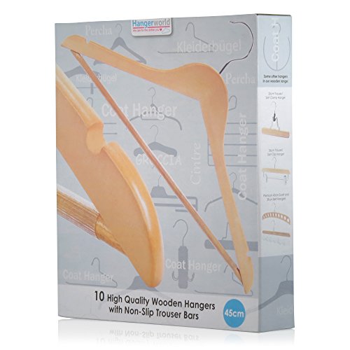 10 Naturfarbene Holz Kleiderbügel mit rutschfestem Hosensteg – 45cm – Hangerworld - 8