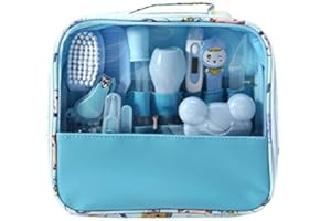 Kit de Soins pour Bébé Moonvvin 13pcs / Set Accessoires de Soins de Santé pour Accessoires de Soins de Santé pour Voyage à Domicile, avec Sac de Transport (Bleu)