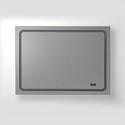 Badspiegel Wandspiegel Silber 80x60cm mit LED Beleuchtung, Digitaluhr, Touch Sensor, Energieklasse A+, Querformat, extra flach - 4