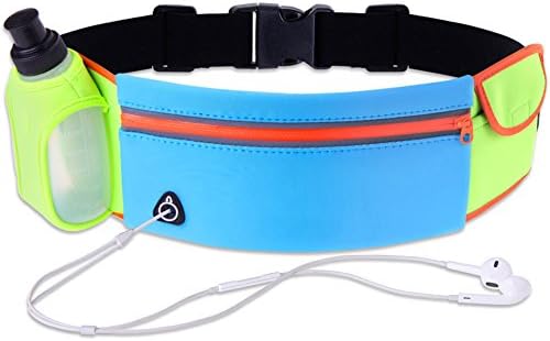 Running Belt,Uleade Adjustbale Fitness Belt with Water bottle, Waterproof Reflective Zipper Waist Pack for Runners, Race, Marathon, Hiking - Men and Women (Blue Green)