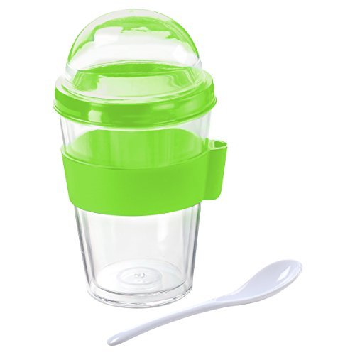 Müsli-to-go-Becher mit Milchfach und Löffel (grün/transparent)